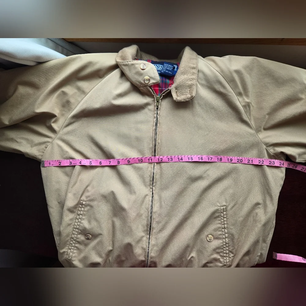 Vintage Lands' End Harrington Jacket XL Tall Tan Plaid Lined Full Zip Bomber - Picture 4 of 9